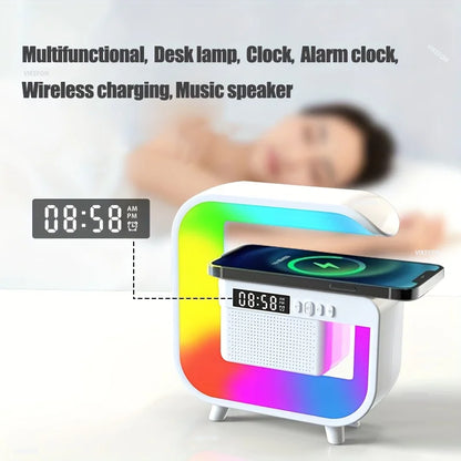 FM TF Bluetooth Speaker Phone Wireless Charger RGB Light for iPhone 16~12 Samsung Xiaomi Fast Charging Home Portable Speakers