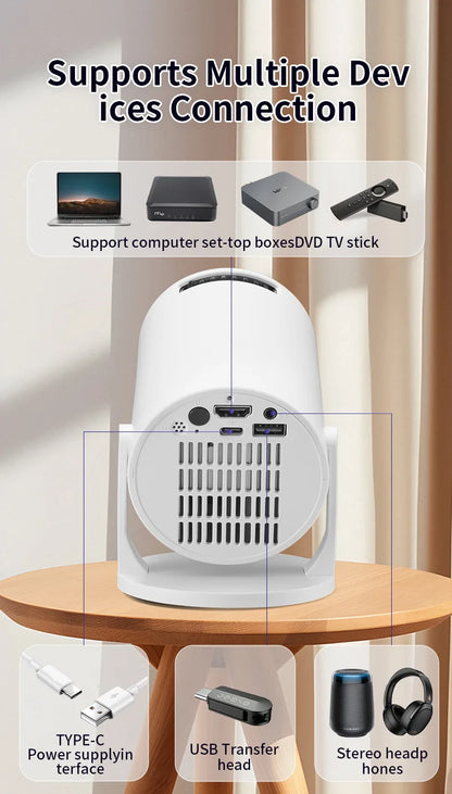 HY300 Pro+ 8K Supported 720P Projector: Android 14, 8000 Lumens, with WiFi 6, BT5.4, 5W Speaker for Outdoor & Home Theater