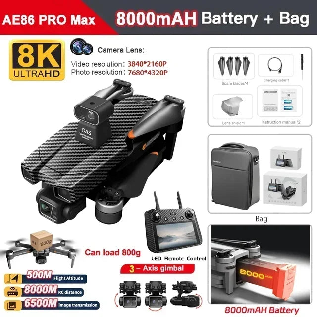 AE86 PRO MAX GPS Drone Professional 8K HD ESC Camera 5G FPV WiFi With 3-Axis Gimbal Flight 28 Minute Brushless RC Quadcopter 8KM