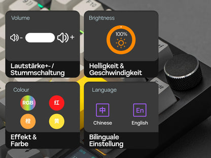 ISO-DE Layout AJAZZ AK820 PRO 75% QWERTZ German Layout Gasket Wired/Bluetooth/2.4G Wireless Mechanical Keyboard for Win/Mac