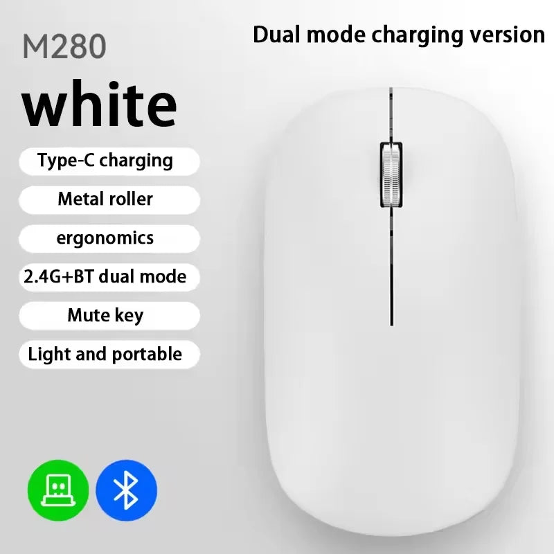 2.4Ghz Bluetooth Wireless Mouse Dual Mode Rechargeable Ergonomic Rechargeable Mice Gaming Mouse for PC/Laptop/Macbook