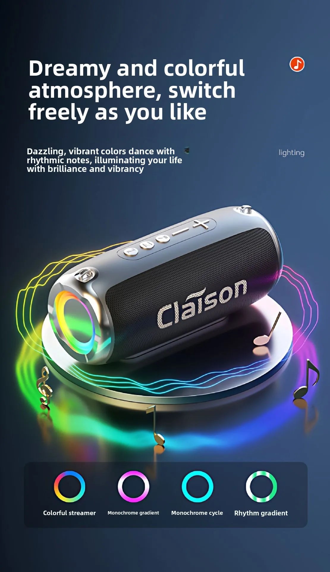 Portable Waterproof Bluetooth Speaker with Bass Stereo Sound LED Light Wireless Outdoor Speaker