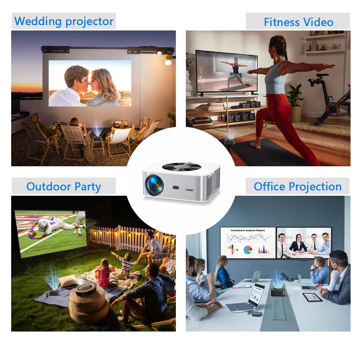 XIWBSY 1000Ansi AutoFocus Projector Bluetooth5.2 Android Projector 4K 8K Decode Video Audio Home Theater Portable Proyector