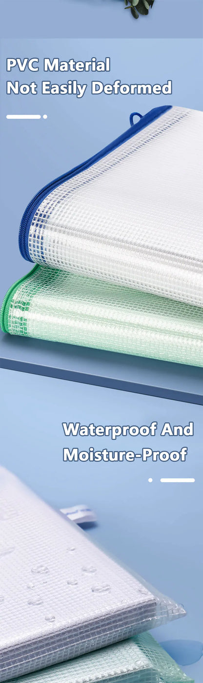 5PCS A3/A4/A5/A6 Mesh Zipper Pouch Document Bag Waterproof Zip File Folders Pencil Case Storage Bags School Office Supplies