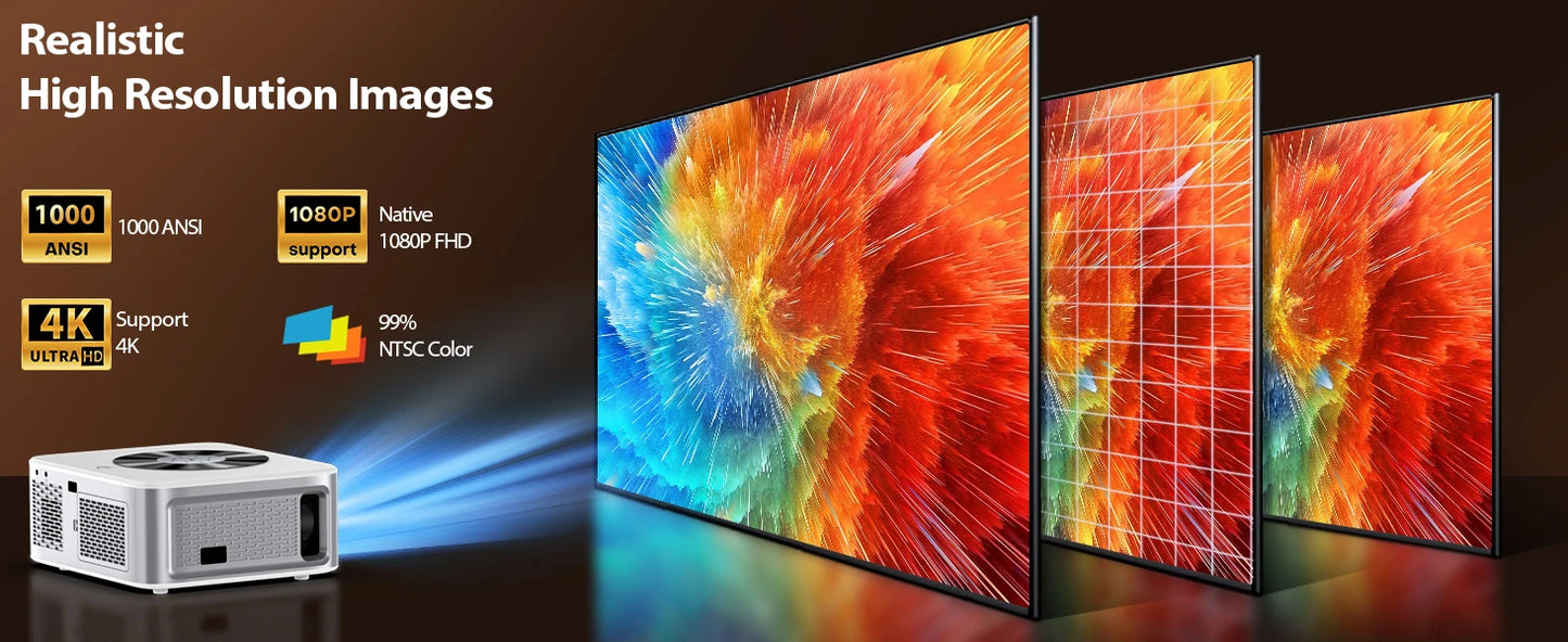 XIWBSY 1000Ansi AutoFocus Projector Bluetooth5.2 Android Projector 4K 8K Decode Video Audio Home Theater Portable Proyector