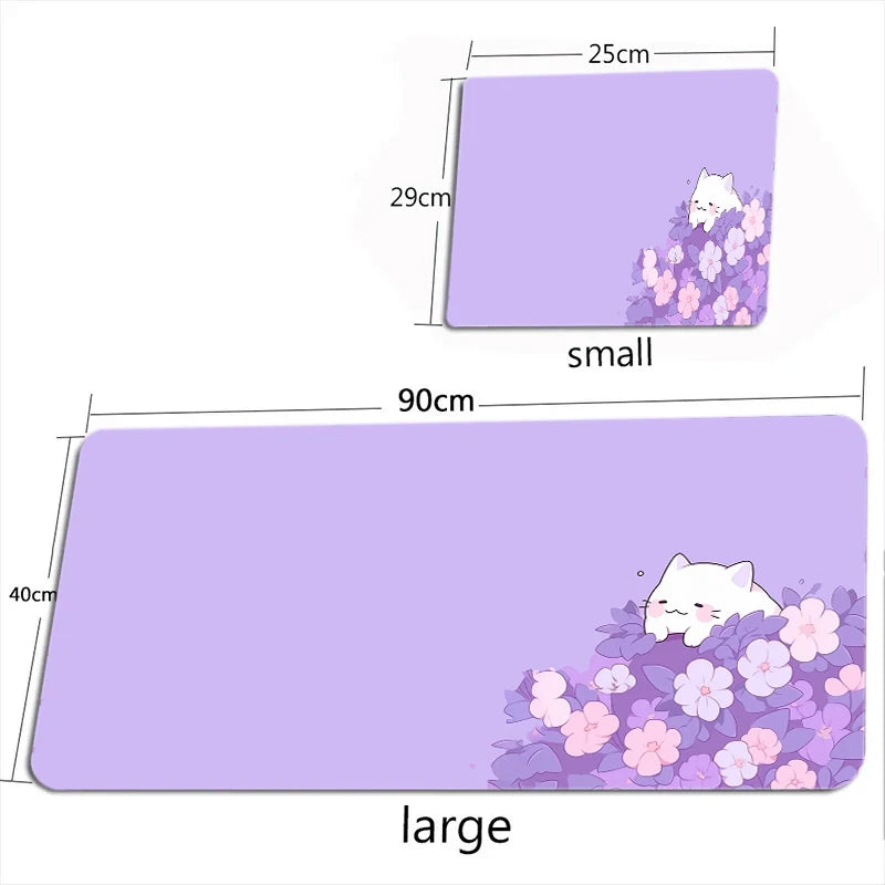 Cute Cat in Lavender Mouse Pad Large Computer Office Game Table Mat XXL Rubber Anti-slip Gaming Keyboard Mousepad Long Desk Pads