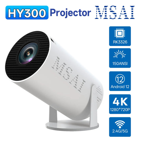MSAI HY300 Projector Multi-Language Android 12 1024x720P 4 Point Keystone 40-120" Screen Wireless Casting for Home Outdoor