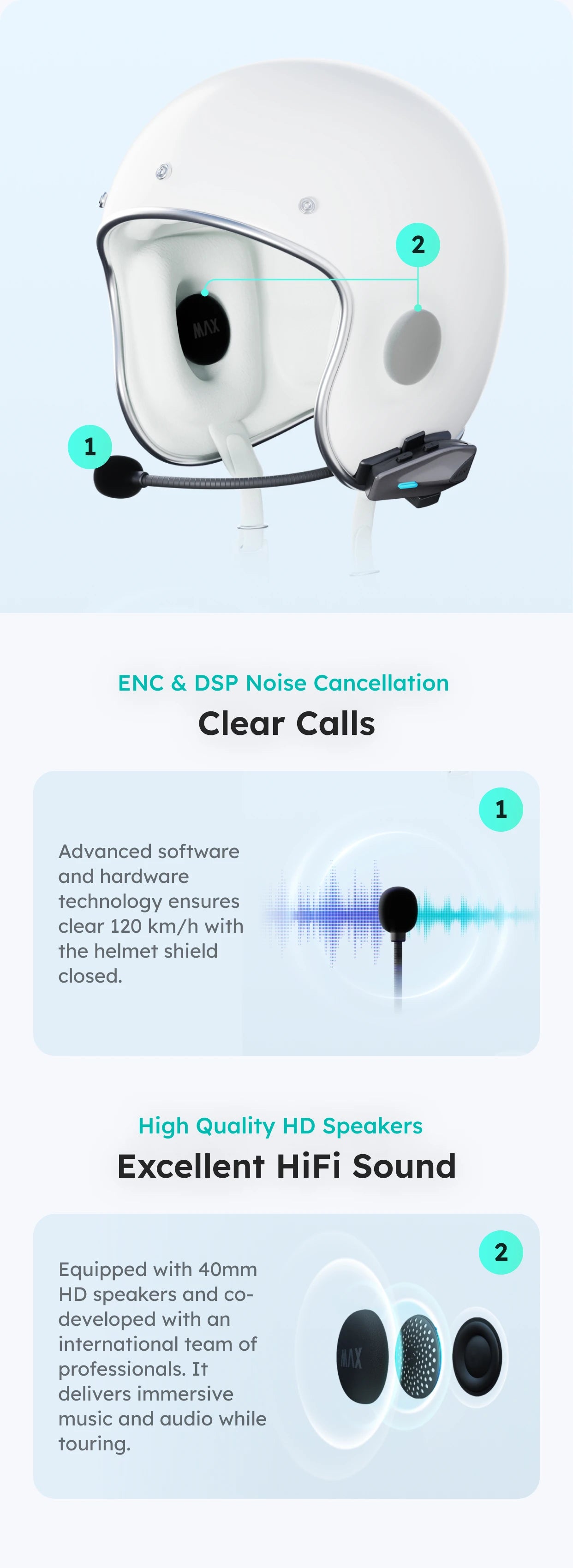 ASMAX S1 Bluetooth Motorcycle Intercom 8 Riders Communication Headset with FM & ENC Mic, Voice Control, IPX7 Waterproof