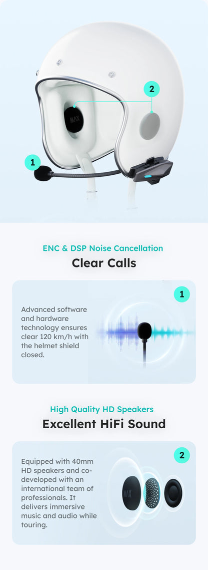 ASMAX S1 Bluetooth Motorcycle Intercom 8 Riders Communication Headset with FM & ENC Mic, Voice Control, IPX7 Waterproof