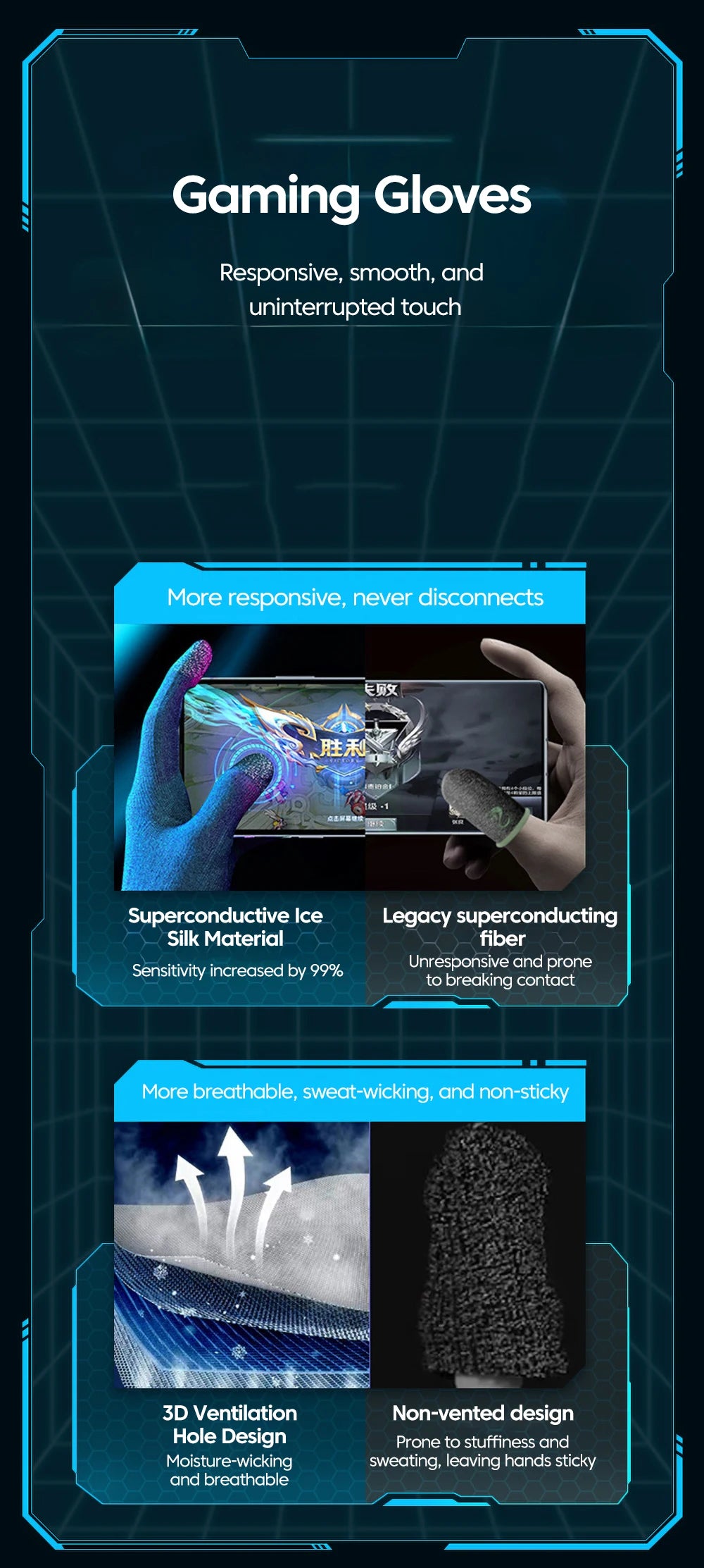 Double Finger Gaming Gloves Chicken Eating Mobile Game Ultra Thin Anti Sweat King of Glory Movement Anti Slip Esports Edition