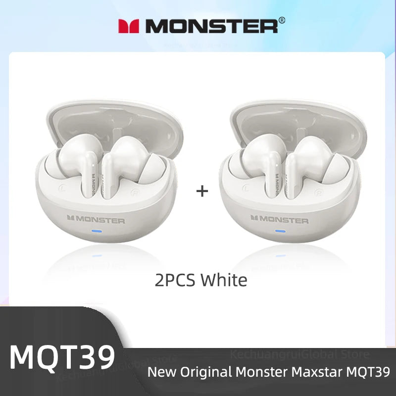 Monster MQT39 Wireless Bluetooth 6.0 Earphones TWS Hifi Stereo Headphones Noise Reduction Gaming Earbuds Sports Headset With Mic