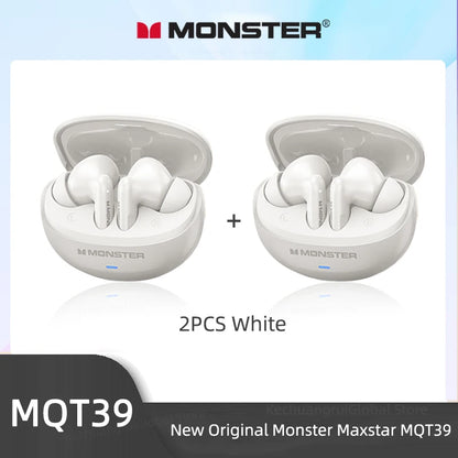 Monster MQT39 Wireless Bluetooth 6.0 Earphones TWS Hifi Stereo Headphones Noise Reduction Gaming Earbuds Sports Headset With Mic