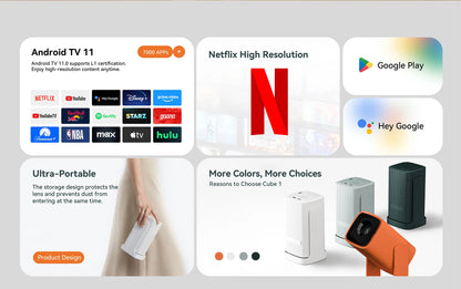 Wanbo Cube 1 Mini Protable Video Home Projector Android TV 14.0 360° Rotating Gimbal Electric Focus Proyector Dual Wifi 200IOS