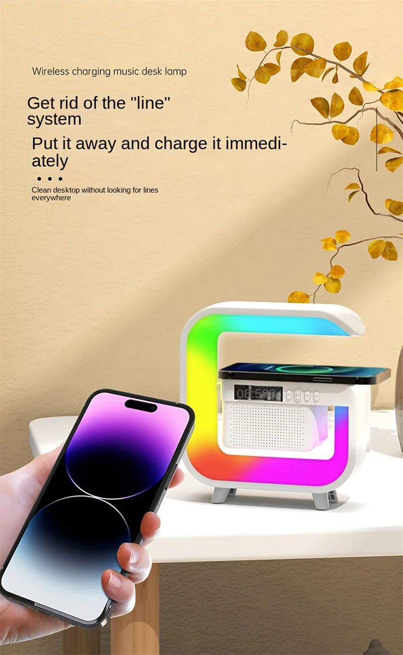 FM TF Bluetooth Speaker Phone Wireless Charger RGB Light for iPhone 16~12 Samsung Xiaomi Fast Charging Home Portable Speakers