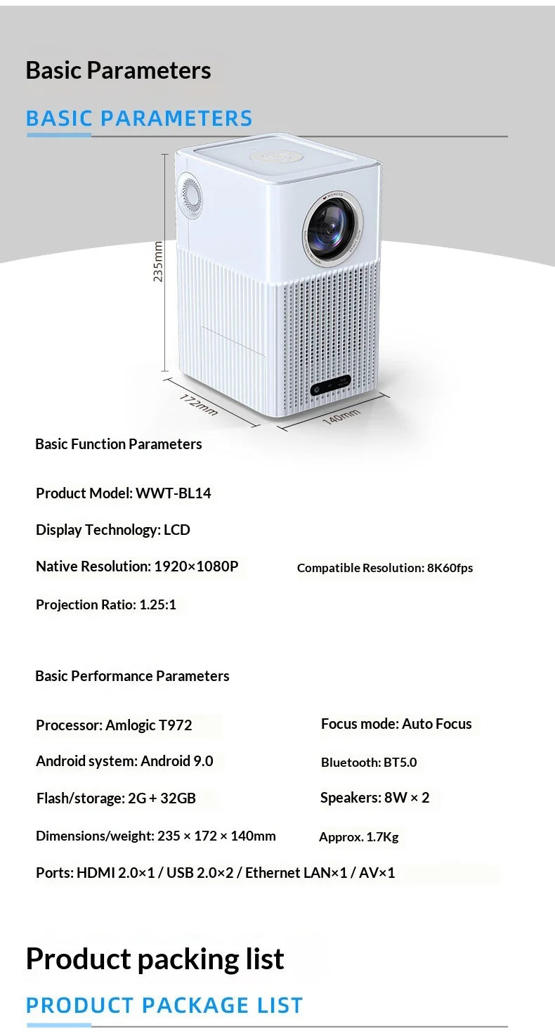 Smart Projector Native 1080P HD With WiFi 5G Bluetooth 5.0 Auto Focus & Keystone High Brightness Smart LED Projector