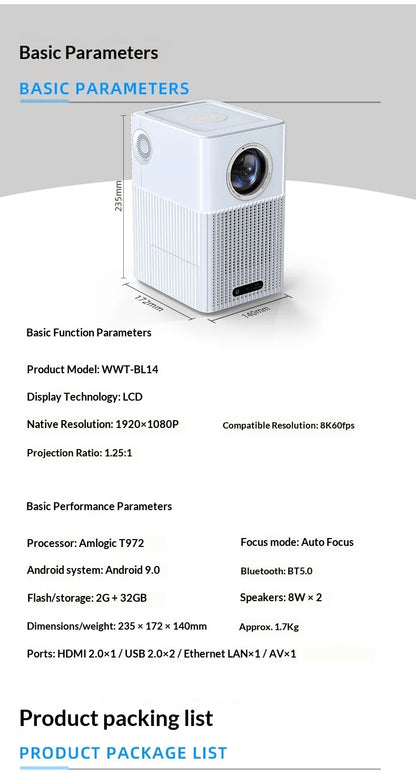 Smart Projector Native 1080P HD With WiFi 5G Bluetooth 5.0 Auto Focus & Keystone High Brightness Smart LED Projector