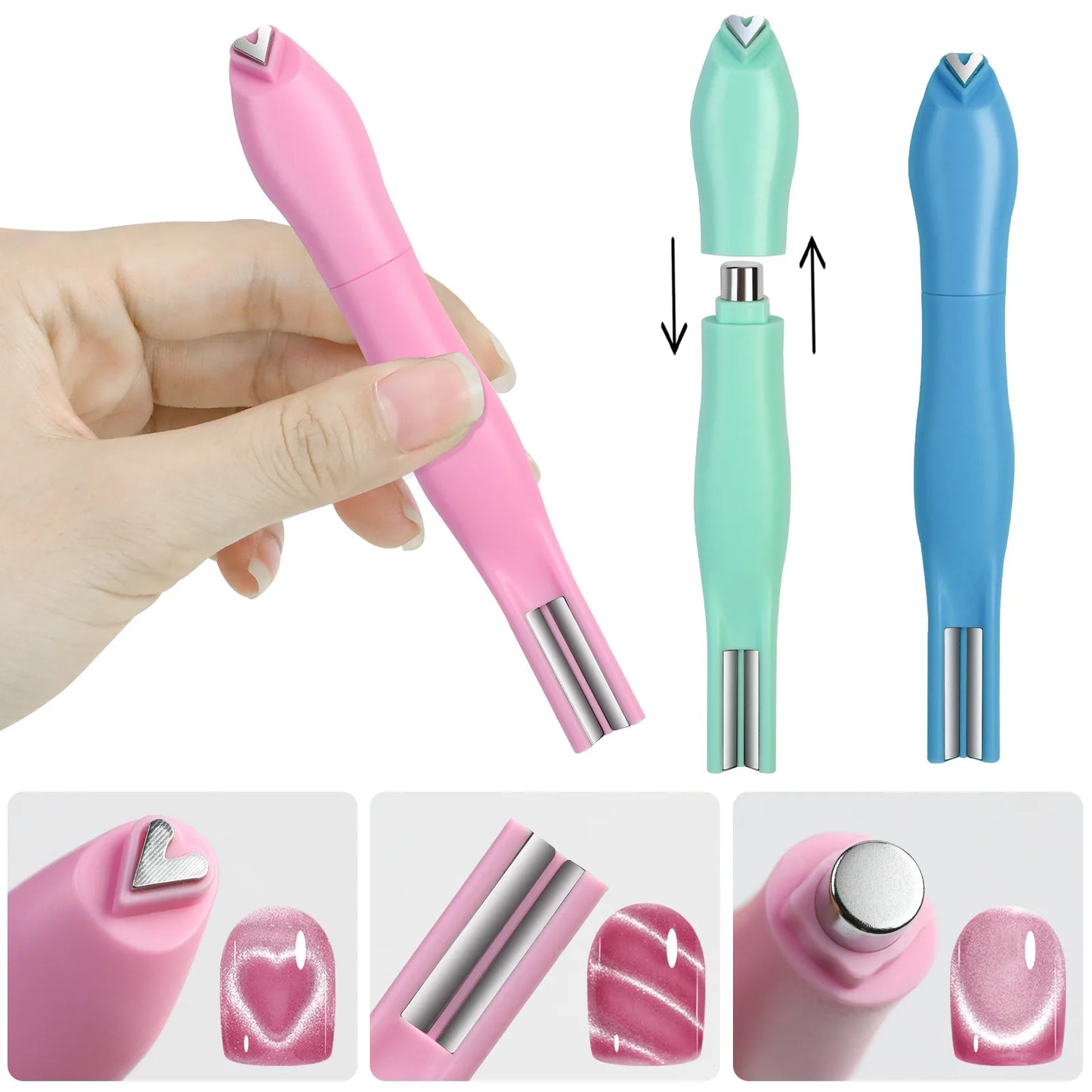 3D Heart Argyle Rhombus Pattern Cat Eye Nail Magnetic Tool Suck Glass Bead/Snake/Love/French Strong Cat Eye Nail Art Magnet Pen#