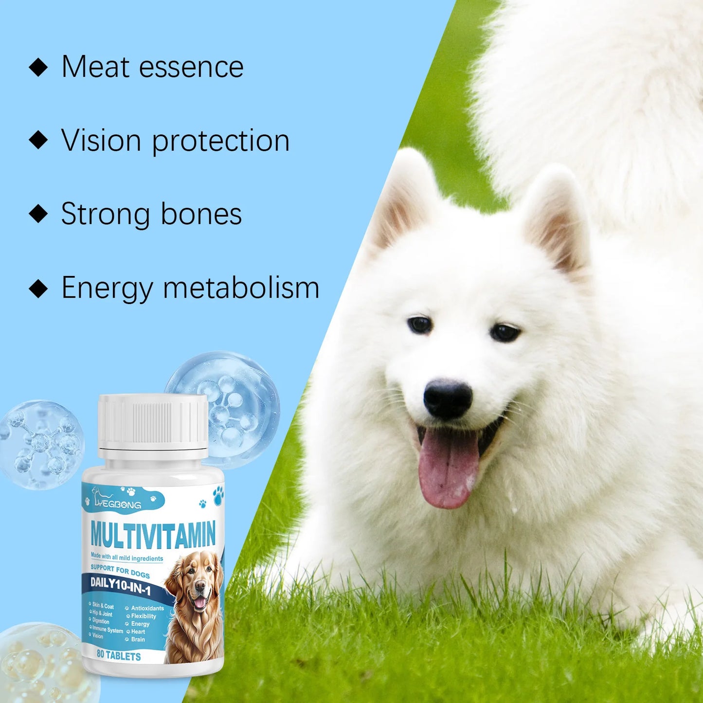 Multivitamin Supplement Tablets for Dogs and Cats, Meat Essence Formula, Vision Support, Strong Bones, Energy Metabolism Boost