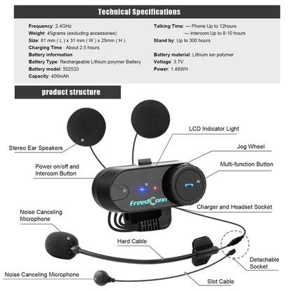 FreedConn TCOM VB Motorcycle Helmet Intercom Bluetooth 5.0 Headset Headphone FM Moto Interphone Helmet Communicator Speaker Gift