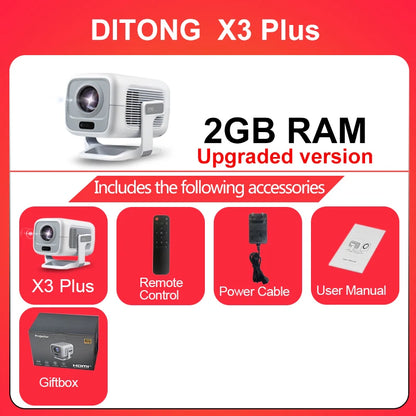 DITONG X3Plus HD projector Native 1080P support 4K WIFI6 BT5.4 Android mini Portable projector led home theater video projector