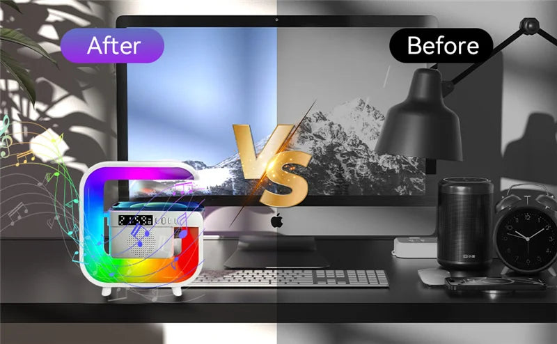 FM TF Bluetooth Speaker Phone Wireless Charger RGB Light for iPhone 16~12 Samsung Xiaomi Fast Charging Home Portable Speakers