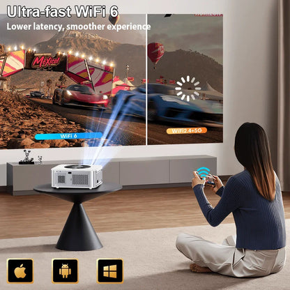 XIWBSY 1000Ansi AutoFocus Projector Bluetooth5.2 Android Projector 4K 8K Decode Video Audio Home Theater Portable Proyector