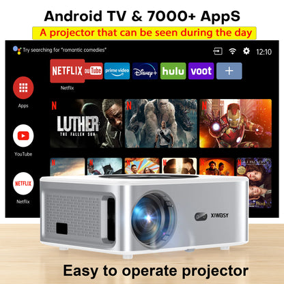 XIWBSY 1000Ansi AutoFocus Projector Bluetooth5.2 Android Projector 4K 8K Decode Video Audio Home Theater Portable Proyector
