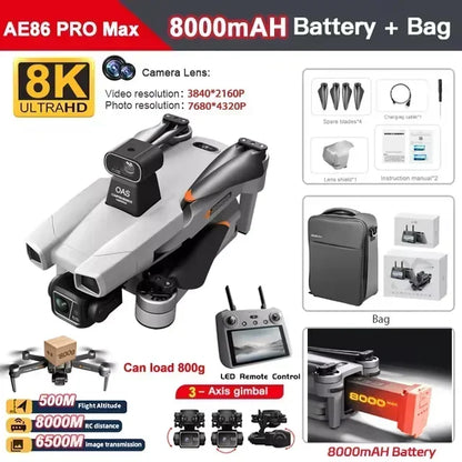 AE86 PRO MAX GPS Drone Professional 8K HD ESC Camera 5G FPV WiFi With 3-Axis Gimbal Flight 28 Minute Brushless RC Quadcopter 8KM