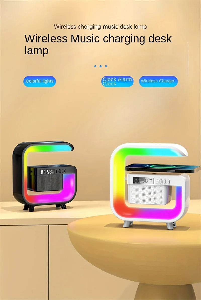 FM TF Bluetooth Speaker Phone Wireless Charger RGB Light for iPhone 16~12 Samsung Xiaomi Fast Charging Home Portable Speakers