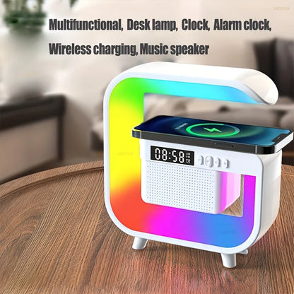 FM TF Bluetooth Speaker Phone Wireless Charger RGB Light for iPhone 16~12 Samsung Xiaomi Fast Charging Home Portable Speakers