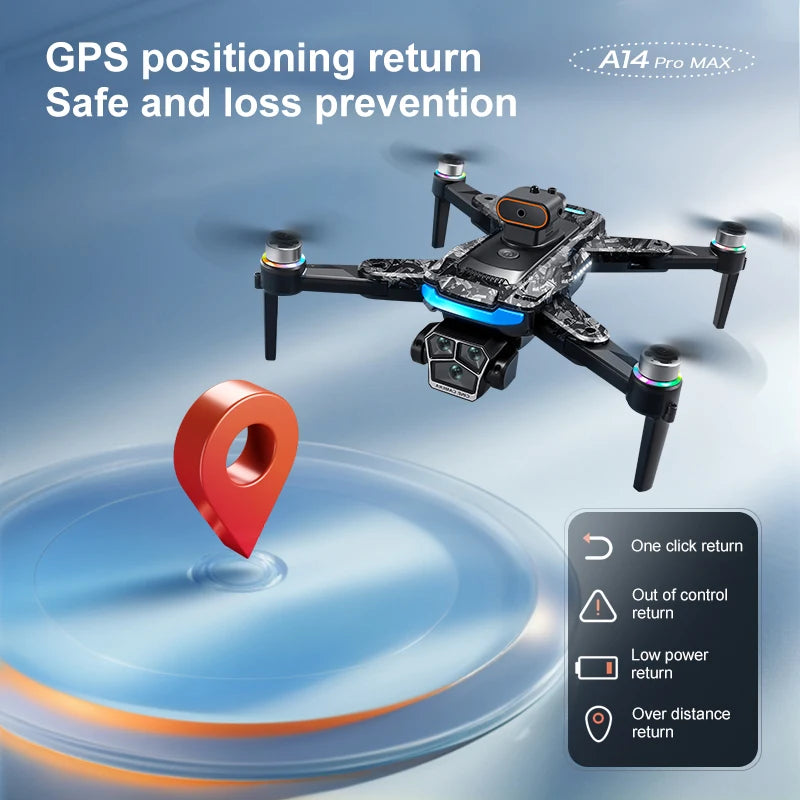 2026 A14 Pro Max Gps Drone Brushless Screen Control Obstacle Avoidance Optical Flow Intelligent Remote Control Aircraft 10000m