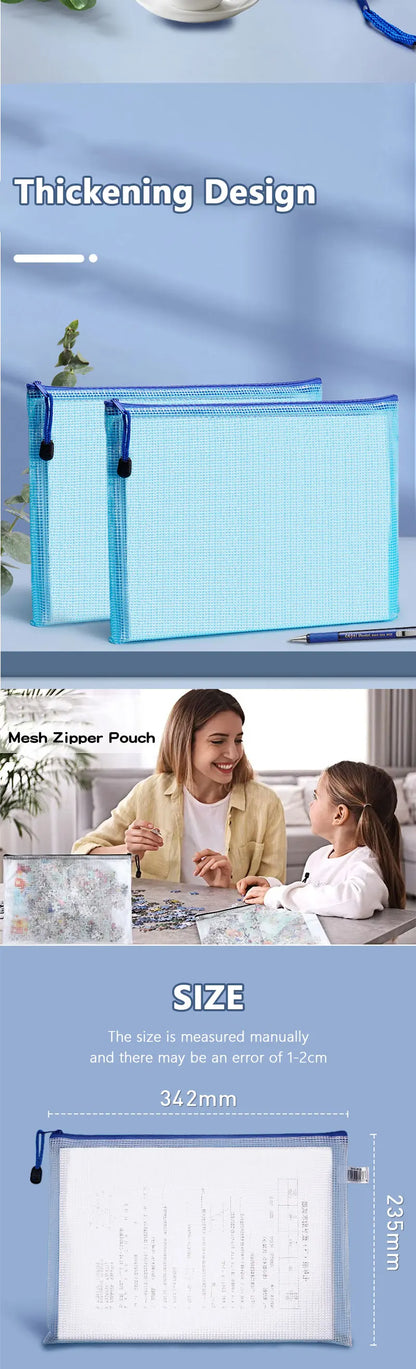 5PCS A3/A4/A5/A6 Mesh Zipper Pouch Document Bag Waterproof Zip File Folders Pencil Case Storage Bags School Office Supplies
