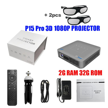 VIVICINE P15 Pro Native 1080P DLP Projector Android 9.0 4K Auto Focus 600ANSI 3D Portable Mini