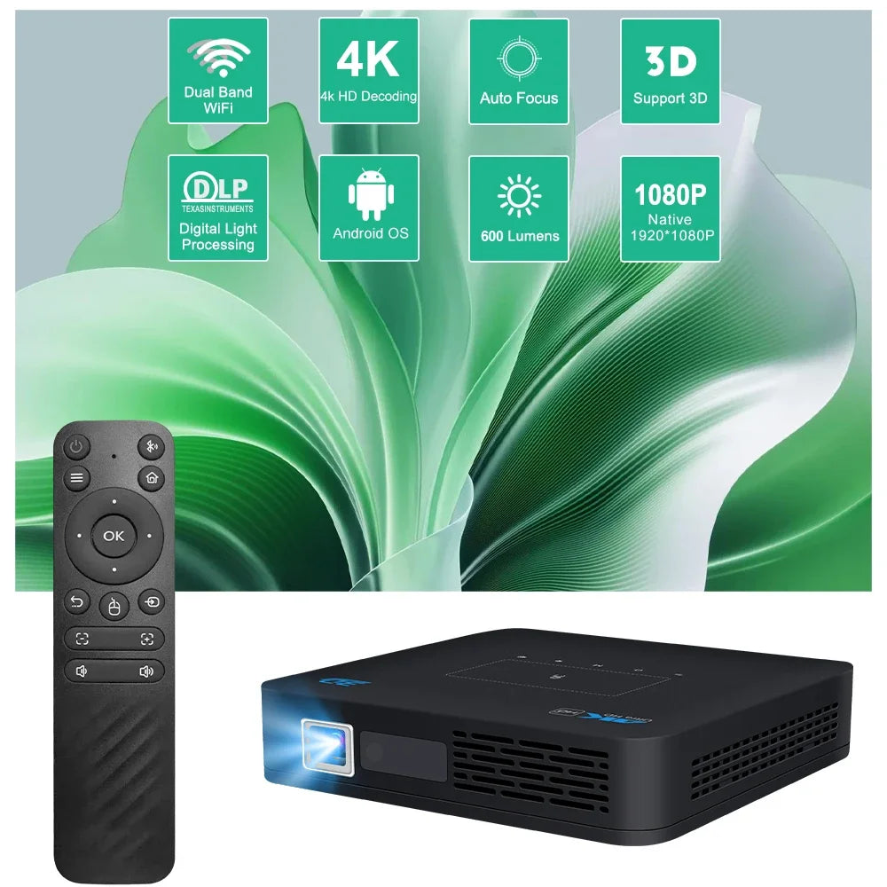 VIVICINE P15 Pro Native 1080P DLP Projector Android 9.0 4K Auto Focus 600ANSI 3D Portable Mini