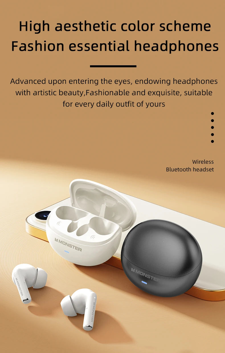 Monster MQT39 Wireless Bluetooth 6.0 Earphones TWS Hifi Stereo Headphones Noise Reduction Gaming Earbuds Sports Headset With Mic