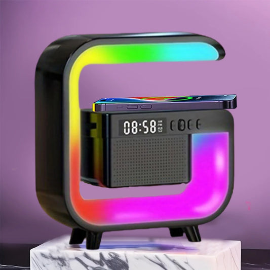 FM TF Bluetooth Speaker Phone Wireless Charger RGB Light for iPhone 16~12 Samsung Xiaomi Fast Charging Home Portable Speakers