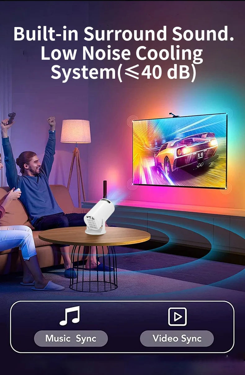 HY300 Pro+ 8K Supported 720P Projector: Android 14, 8000 Lumens, with WiFi 6, BT5.4, 5W Speaker for Outdoor & Home Theater