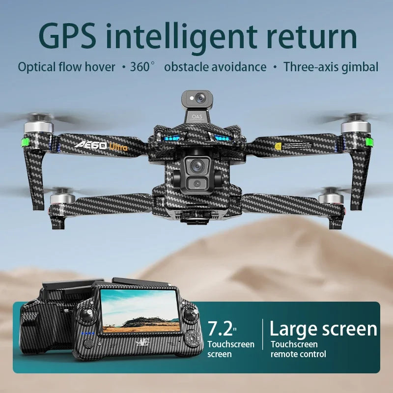 AE60 Can Airdrop Drone With 7.2 inch Screen 3-axis Gimbal Professional 4K HD Camera Laser Obstacle Avoidance Brushless Dron Toy