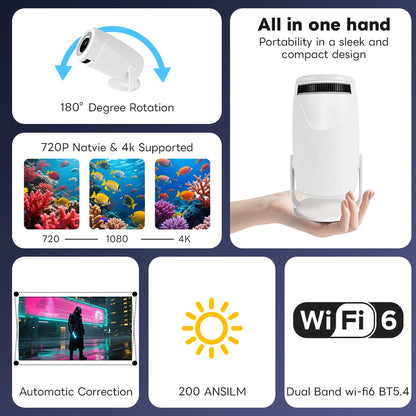 4K Decoding Dual Wi Fi 6 HY900 Projector Newly 290ANSI Allwinner BT5 0 Perfect for Home Cinema Outdoor Entertainment System