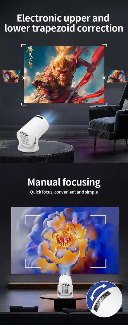 HY300 Pro+ 8K Supported 720P Projector: Android 14, 8000 Lumens, with WiFi 6, BT5.4, 5W Speaker for Outdoor & Home Theater