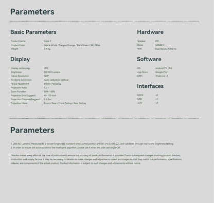 Wanbo Cube 1 Mini Protable Video Home Projector Android TV 14.0 360° Rotating Gimbal Electric Focus Proyector Dual Wifi 200IOS