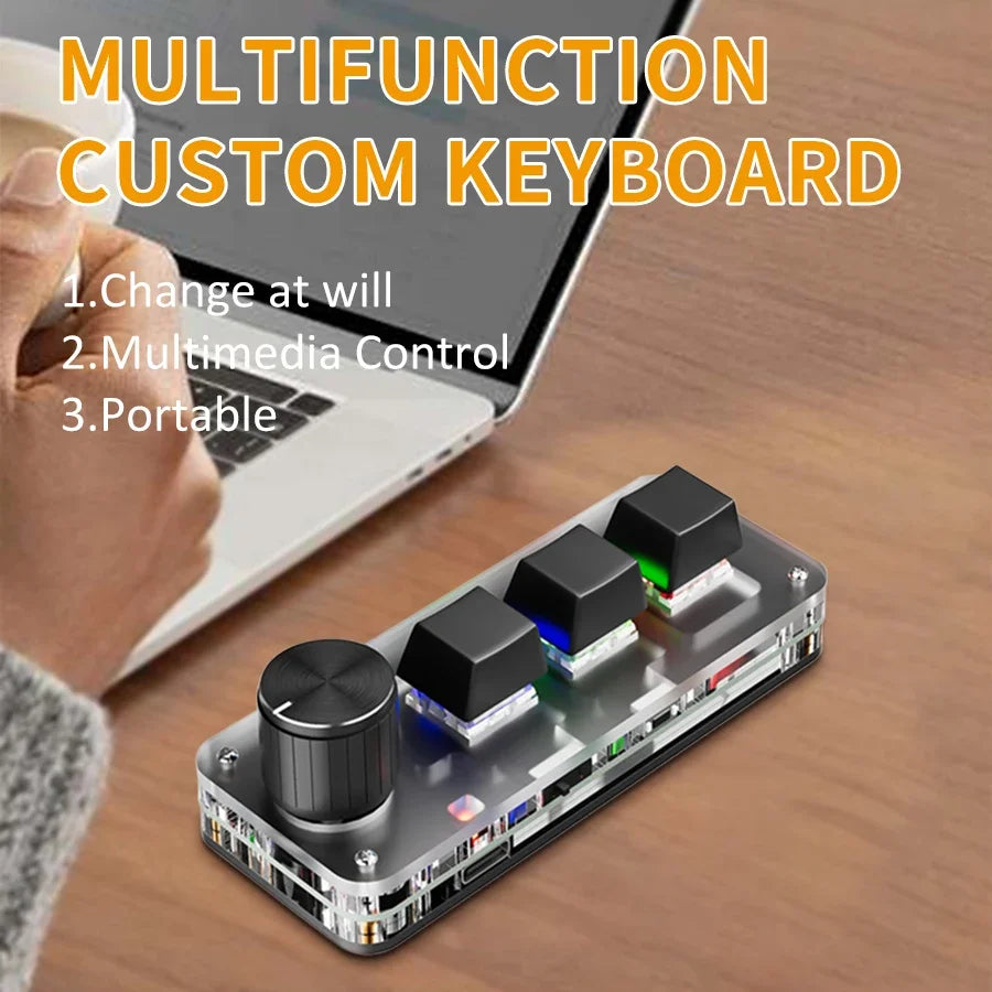 2.4G 3-key Customize Bluetooth Keyboard Macro Knob Copy Paste Shortcut Key E-sports Game Mini Mechanical Hot Plug Mini Keyboard
