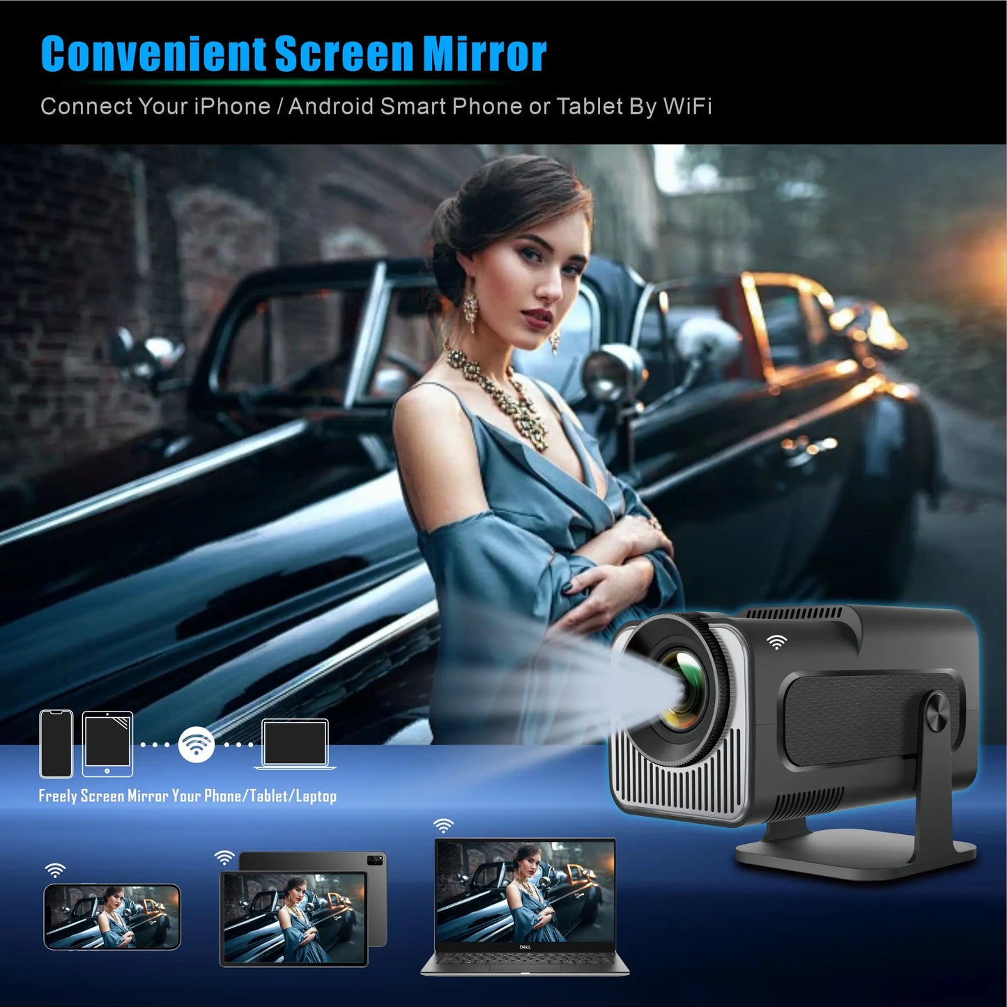 Ultimate Portable Cinema: Supports 4K mini smart projectors with high resolution, suitable for indoor/outdoor entertainment.