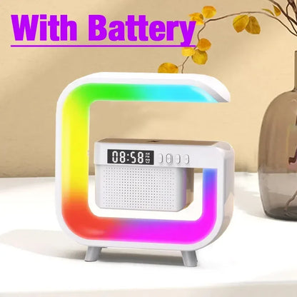 FM TF Bluetooth Speaker Phone Wireless Charger RGB Light for iPhone 16~12 Samsung Xiaomi Fast Charging Home Portable Speakers