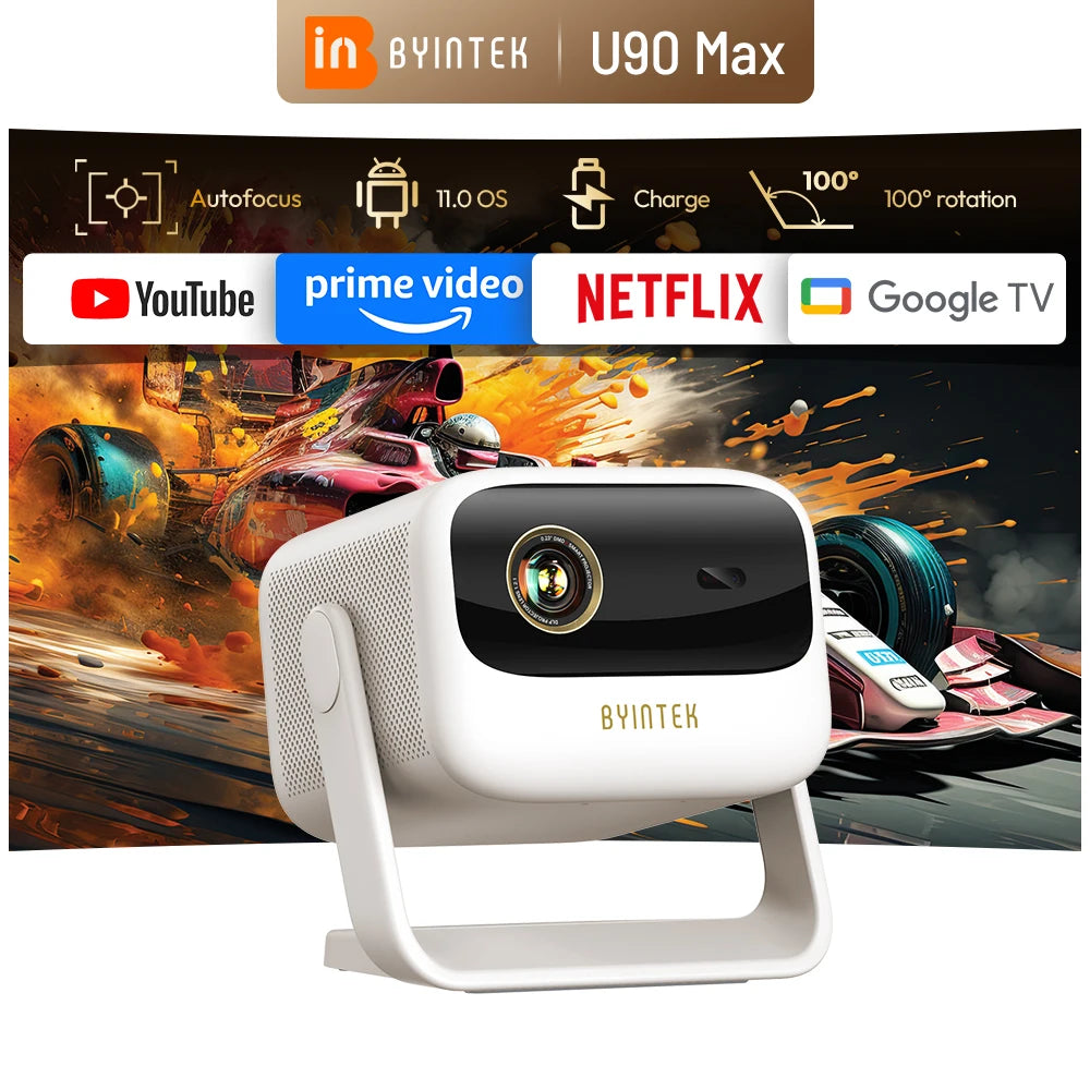 BYINTEK U90 Projector 4K Full HD1080P Cinema Android 11.0 WiFi Mini Portable 1080P Home Theater Video DLP Projector with Battery