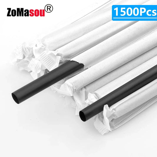 50-1500Pcs Black Drinking Straws Plastique Straws Single Piece Paper Packaging rietjes Flexible Party Kitchen Beverage Straws
