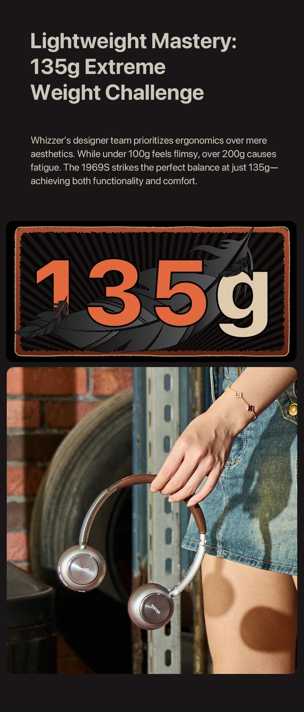 WHIZZER 1969S Wireless Headphones Bluetooth 6.0 ANC Over Ear Headset Deep Bass Stereo Mic For iPhone Android