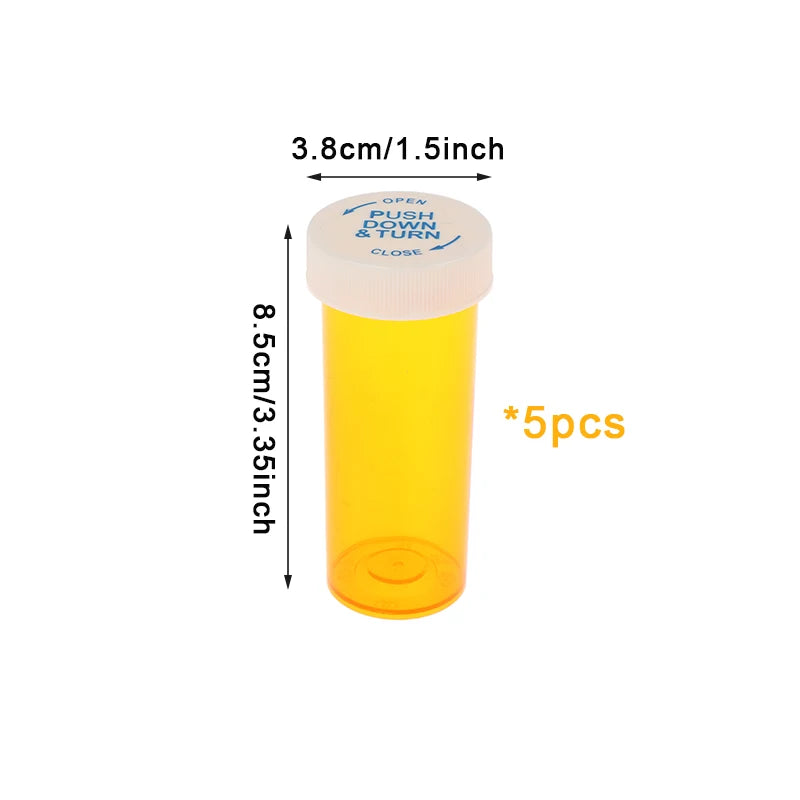 5Pcs Plastic Medicine Pill Bottles With Child Resistant Caps Medicine Containers Travel Pill Vials - 6/8/13/16/20/30/40/60 Dram