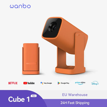 Wanbo Cube 1 4K Mini  Protable Android TV 14.0 Video Projector 360° Rotating Gimbal Electric Focus Proyector Dual Wifi 200IOS