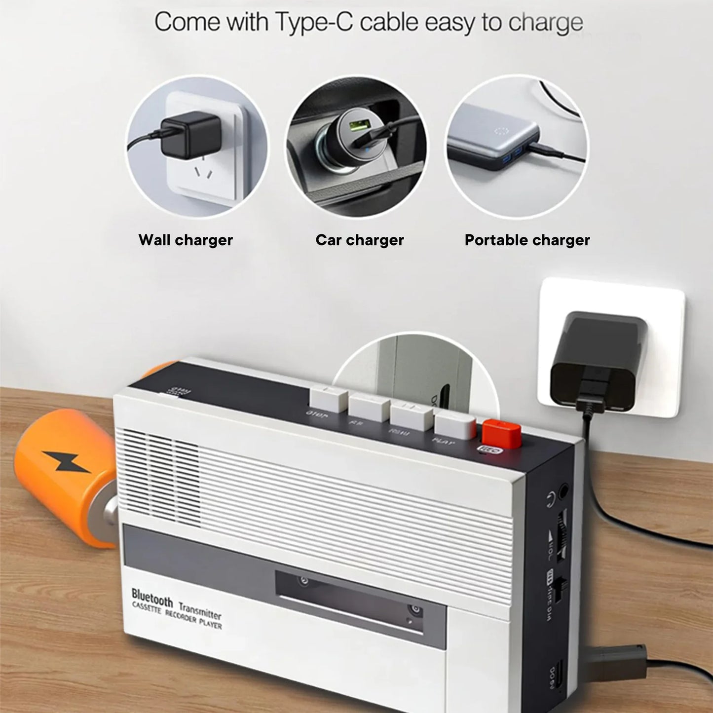 New Bluetooth cassette player Built-in speaker,Connect to Bluetooth speakers or headphone 2000mAh rechargeable Music Walkman